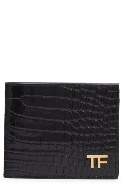 Tom Ford Alligator Printed Leather Bifold Wallet In Black