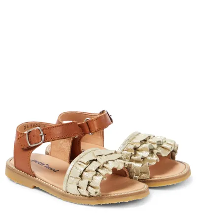 Petit Nord Kids' Ruffles Metallic Leather Sandals In Gold