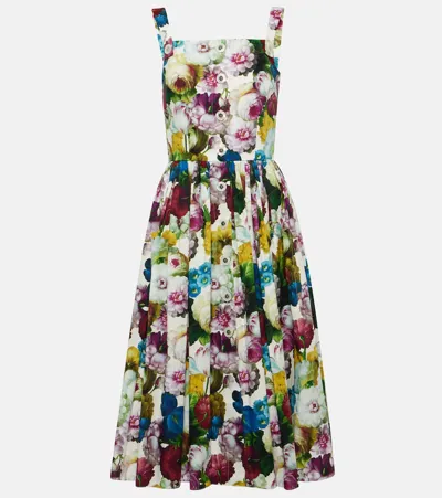 Dolce & Gabbana Floral-print Cotton Midi Dress In Multicolor