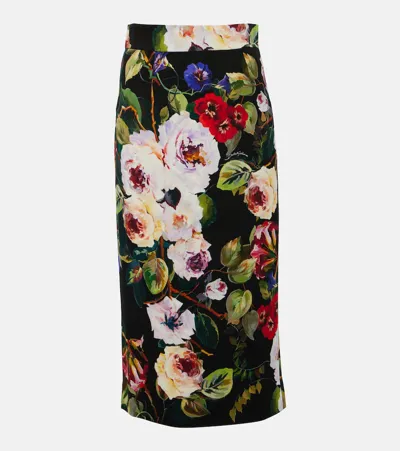 Dolce & Gabbana Floral Print Midi Skirt In Roseto Nero