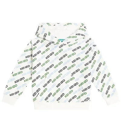 Kenzo Kids' Logo Cotton Jersey Hoodie In White