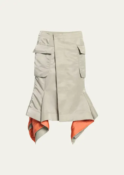 Sacai Nylon-twill Flare Hem Midi Skirt In Light Khaki