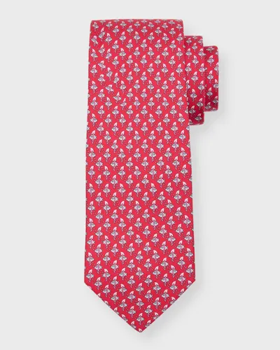 Ferragamo Men's Terrier-print Silk Tie In Red