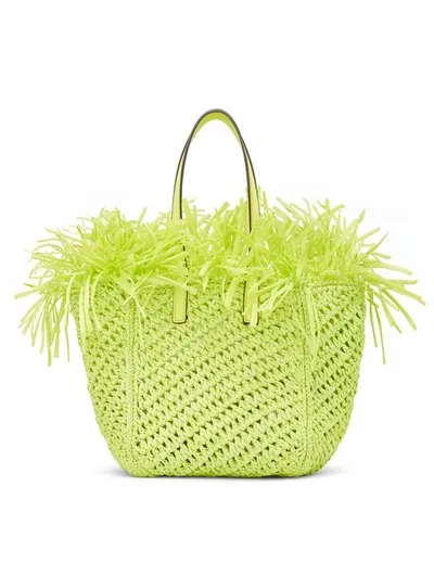 Oscar De La Renta Small Raffia Crochet Square Tote In Citrine