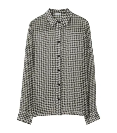 Burberry Silk Chiffon Houndstooth Shirt In Black