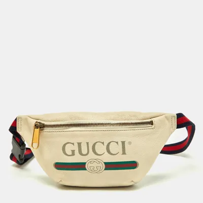 Pre-owned Gucci Cream Leather Logo Web Belt Bag In White