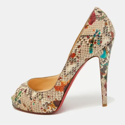 Pre-owned Christian Louboutin Multicolor Python Leather Lady Peep Toe Platform Pumps Size 39