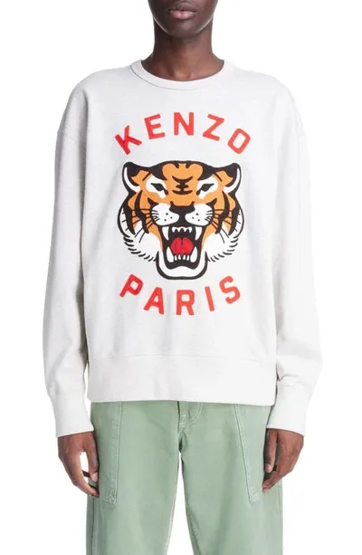 Kenzo Lucky Tiger Embroidered Oversize Cotton Sweatshirt In Gris Clair