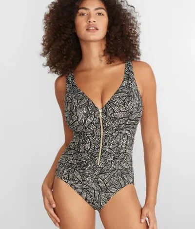 Miraclesuit Shore Leave Zip-front One-piece In Black,white