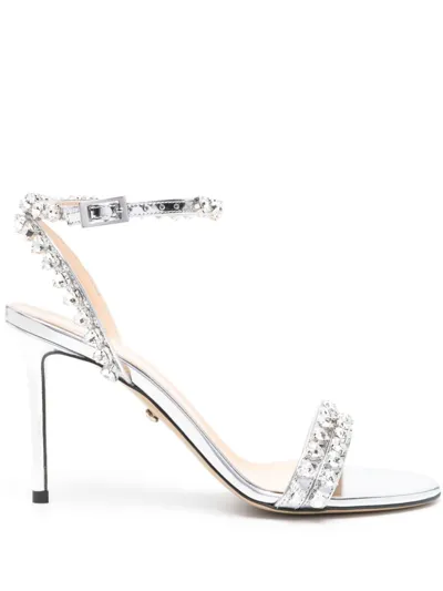 Mach & Mach Silver-tone Audrey 95 Crystal-embellished Sandals