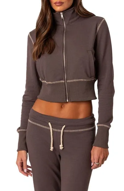 Edikted Women's Alexia Zip Up Sweatshirt In Brown