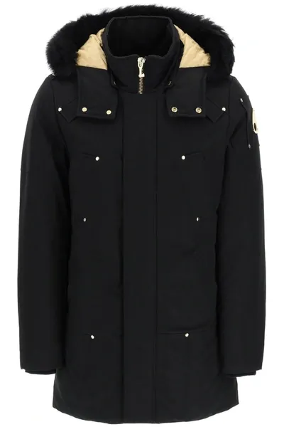 Moose Knuckles Gold Stirling Neoshear Parka With Shearling Trimming In Black