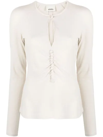 Isabel Marant Keyhole-neck Long-sleeve Blouse In Nude & Neutrals