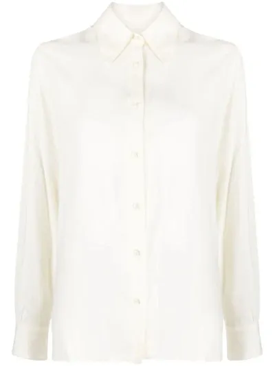 Officine Generale Pointed-collar Button-up Shirt In Beige