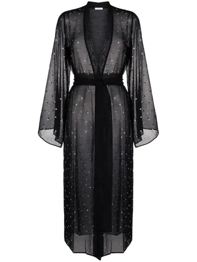 Oseree Gem Belted Embellished Cotton And Silk-blend Voile Coverup In Black