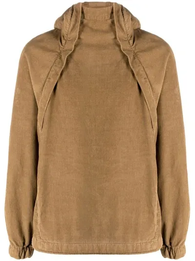 Ranra Side-zip Corduroy Hoodie In Brown