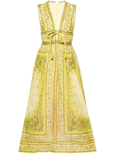 Zimmermann Matchmaker Bow Linen-silk Maxi Dress In Yellow Bandana