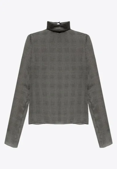 Saint Laurent Tartan Silk Top In Grey