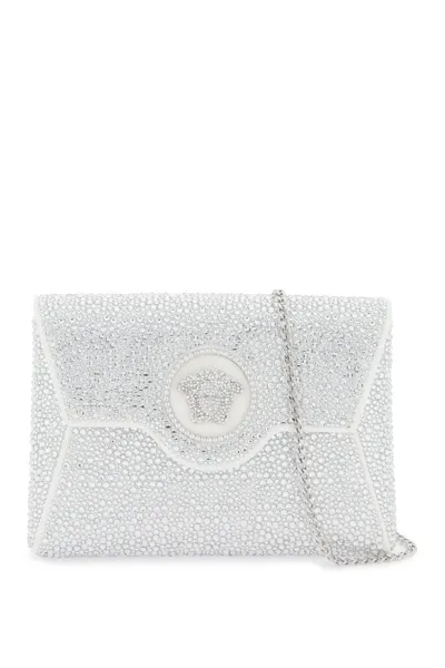 Versace La Medusa Envelope Clutch With Crystals In Multicolor