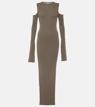 Rick Owens Cutout Wool Maxi Dress In Neutrals