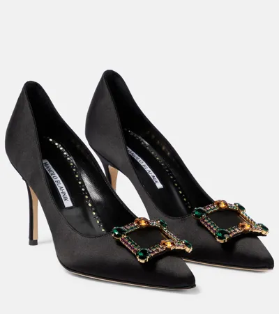 Manolo Blahnik Vitala 90 Crystal-embellished Satin Pumps In Black