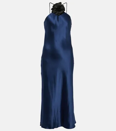 Rodarte Floral-appliqué Silk Midi Dress In Blue