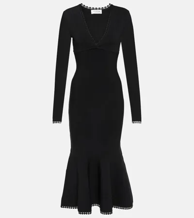 Victoria Beckham V-neck Viscose Blend Midi Dress In Black