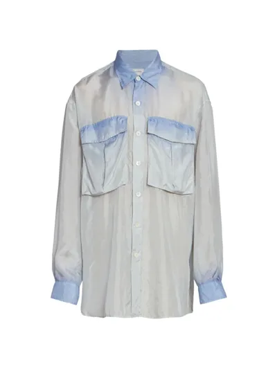 Dries Van Noten Men's Calander Silk Button-front Shirt In Blue