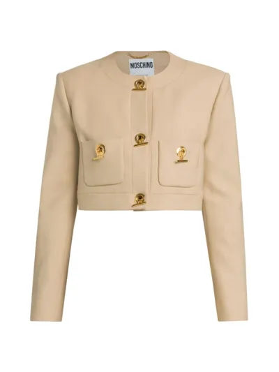 Moschino Women's Chains & Hearts Cropped Jacket In Beige