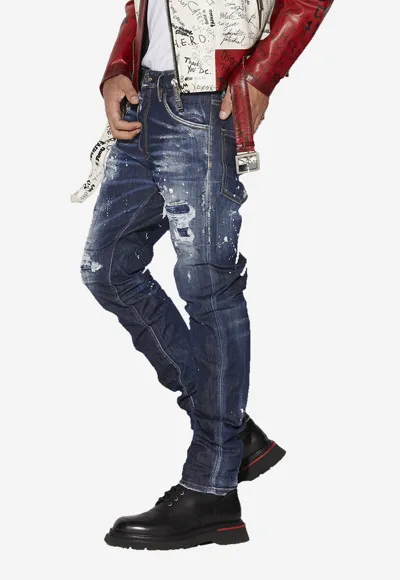 Pre-owned Dsquared2 Dark Ripped Bleach Wash Cool Guy Jeans In Blau