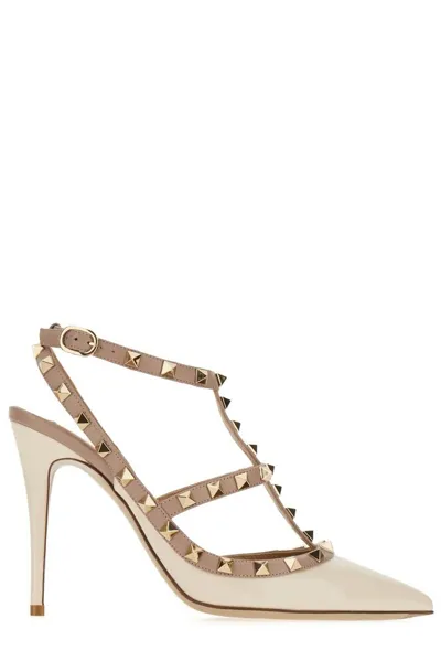 Valentino Garavani Rockstud Pointed Toe Pumps In Beige