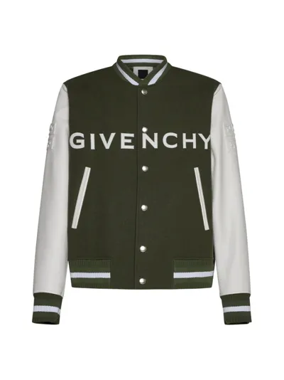 Givenchy Logo Embroidered Varsity Bomber Jacket In Brown