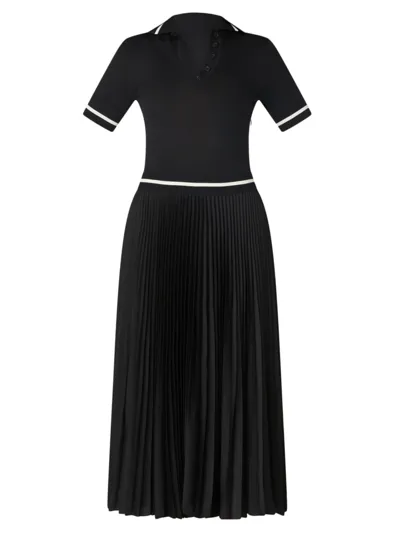 Shoshanna Loren Pleated Polo Midi Dress In Jet