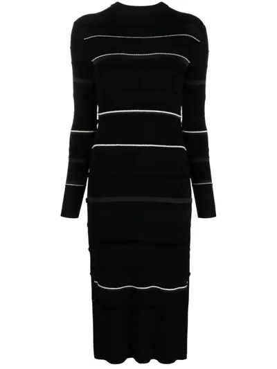 Proenza Schouler Rachel Striped Button-side Rib Midi Sweater Dress In Multi,black