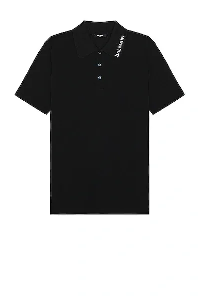 Balmain Stitch Collar Short Sleeve Polo In Black