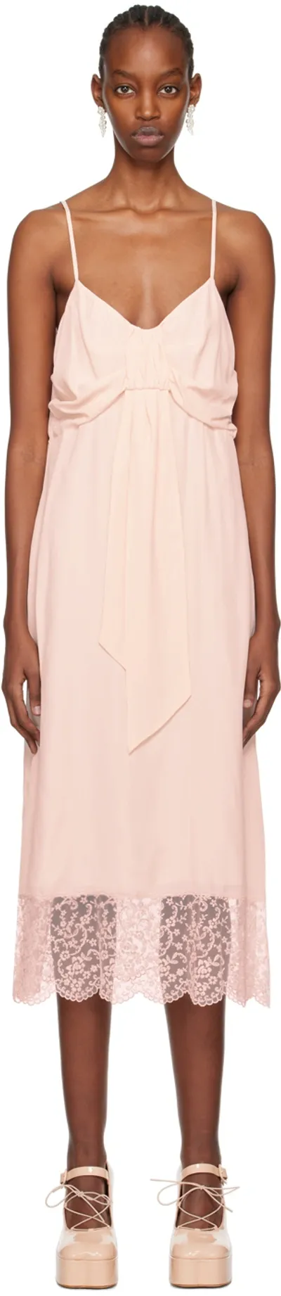 Simone Rocha Pink Bow Midi Dress In Pale Rose