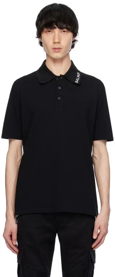 Balmain Logo-embroidered Cotton Polo Shirt In Black White