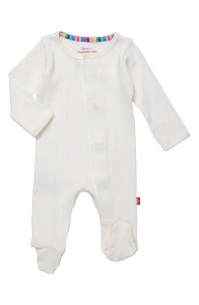 Magnetic Me Kids' Love Lines Pointelle Magnetic Organic Cotton Footie In Neutral