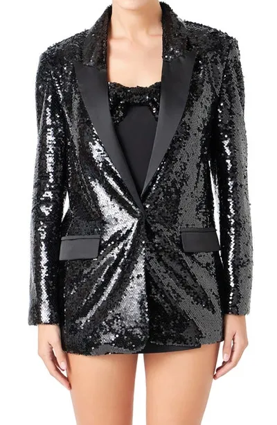 Endless Rose Women's Sequin Oversized Jacket In Black