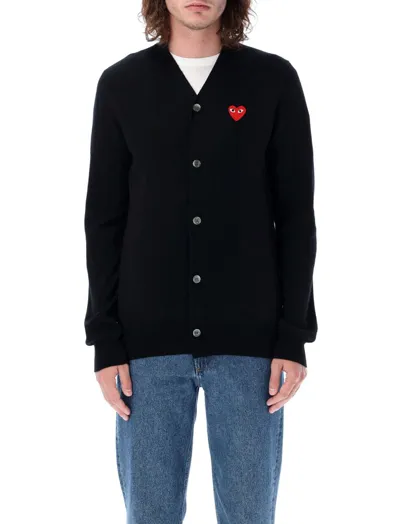 Comme Des Garçons Play Cardigan In Black Wool