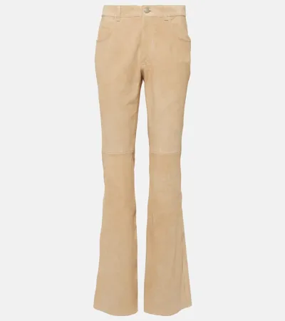 Chloé Mid-rise Suede Straight Pants In Beige