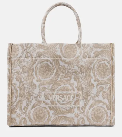 Versace Large Barocco Athena Tote Bag In Beige