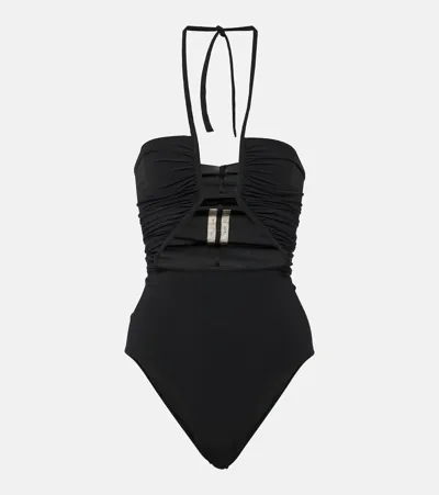 Rick Owens Halterneck Cutout Swimsuit In Black