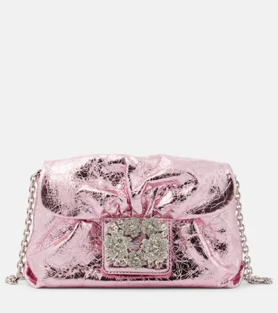 Roger Vivier Micro Rv Bouquet Draped Crystal Clutch In Viola Ninfea