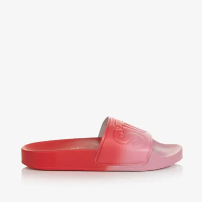 Stella Mccartney Kids' Logo-embossed Ombré-effect Slides In Pink