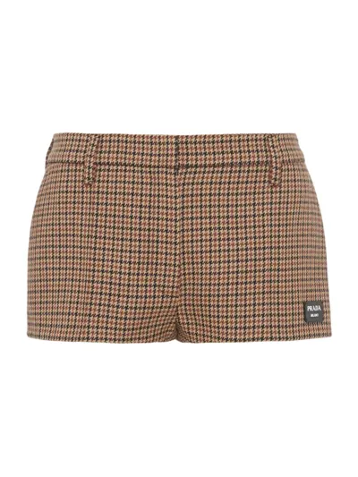 Prada Houndstooth Check Shorts In Brown