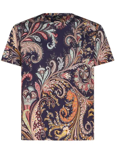 Etro Paisley-print Cotton T-shirt In Blue