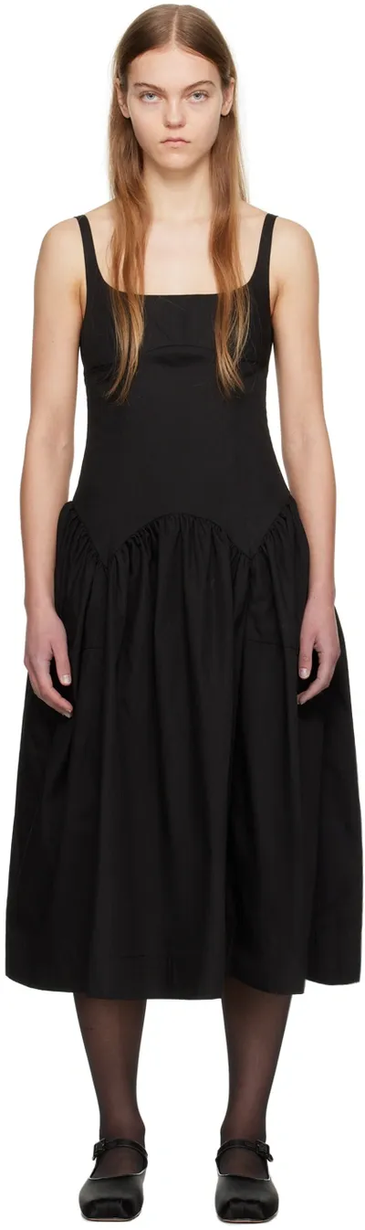 Sandy Liang Black Cricket Midi Dress In 001 Black