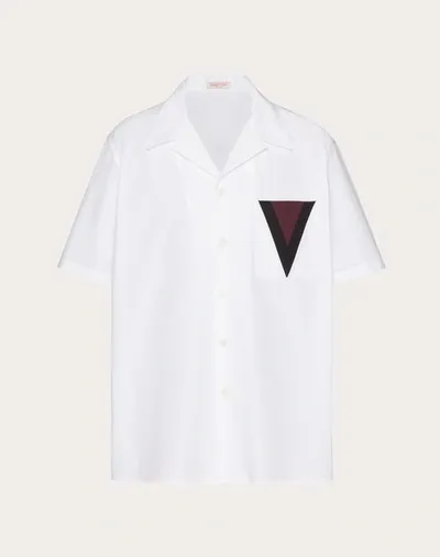 Valentino Cotton Bowling Shirt With Inlaid V Detail In White