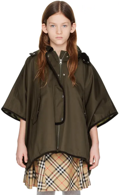 Burberry Kids Khaki Cape Jacket In Dark Khaki Green